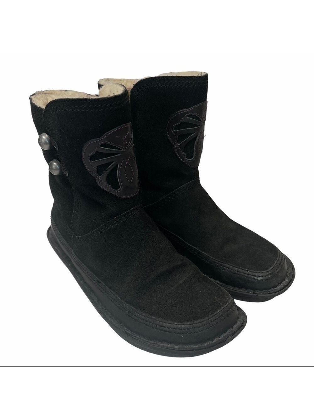 Alegria Aspen Winter Boots Women 5 Black Suede Faux Fur Lined Comfort Ankle